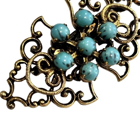 VTG 1950's Art Nouveau Turquoise Brooch Fashion Jewelry 2" - Picture 3 of 7